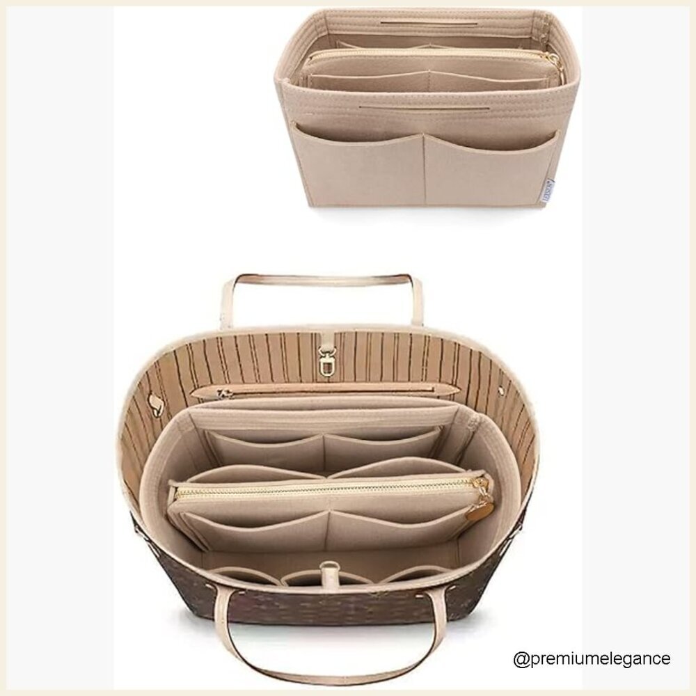 Felt Purse Organizer Insert with Zipper, 13 Pockets, Fits Speedy Neverfull Bags